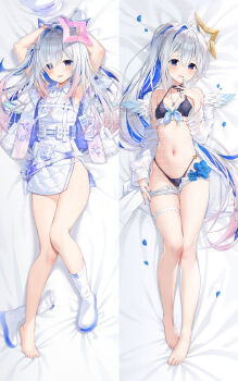 acco_(sh_in) amane_kanata angel_wings barefoot commentary_request dakimakura_(medium) dakimakura_(object) feet halo highres hololive mini_wings pillow star_halo toes virtual_youtuber white_wings wings