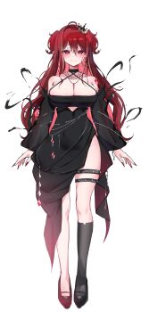 Rule 34 | 1girl, absurdres, ahoge, akane lize, arms at sides, belt, black dress, black shoes, black socks, blush, breasts, cleavage, closed mouth, commentary, criss-cross halter, criss-cross straps, crown, dated commentary, detached sleeves, double-parted bangs, dress, fingernails, full body, hair between eyes, halterneck, highres, long bangs, long fingernails, long hair, long sleeves, looking at viewer, low neckline, mini crown, mole, mole under eye, nail polish, raised inner eyebrows, red hair, red nails, shoes, side slit, single sock, sleeveless, sleeveless dress, smile, socks, solo, spiked belt, split mouth, standing, stellive, straight-on, thigh belt, thigh strap, two side up, untranslatable commentary, virtual youtuber, yeomhwauranyum