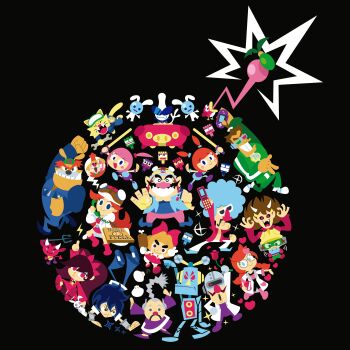 18-volt 5-volt 6+boys 6+girls 9-volt absurdres alien ana_(warioware) ashley_(warioware) biker_clothes black_background black_hair blue_eyes bomb boots bow brown_hair cat cellphone coat corded_phone cyborg demon demon_tail denim devil dog dougi dr._crygor dribble_(warioware) everyone explosive facial_hair fangs flower food fronk fur_coat game_boy_advance garlic goggles grin hair_bow handheld_game_console heart helmet highres holding holding_sword holding_weapon horns jacket jimmy_t_(warioware) joe_(warioware) jumpsuit karate_gi kat_(warioware) lab_coat lightning_bolt_symbol logo_parody lulu_(warioware) male_focus master_mantis meat mike_(warioware) mona_(warioware) multiple_boys multiple_girls mustache nintendo nintendo_3ds one-eyed open_mouth orange_hair orbulon penny_crygor phone pink_hair pitchfork pizza_box playing_games pointy_ears ponytail pyoro_(warioware) red_(warioware) red_eyes red_nose robot rose skirt smile spacecraft sparkle spitz stuffed_animal stuffed_rabbit stuffed_toy sunglasses sword tail track_jacket track_suit twintails v wario warioware weapon wrench young_cricket