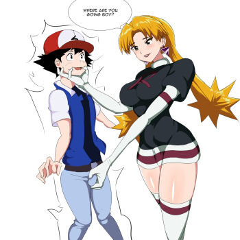 1boy 1girl anatom ash_ketchum bad_anatomy ball_busting baseball_cap black_hair blonde_hair blush boots cassidy_(pokemon) earrings femdom grabbing_another&#039;s_chin grey_eyes hand_on_another&#039;s_chin hat highres jewelry lipstick long_glove makeup minidress nintendo pakku_(artist) pokemon pokemon_(anime) pokemon_(classic_anime) squeezing_testicles surprised team_rocket team_rocket_uniform testicles thigh_boots triangle_earrings twintails
