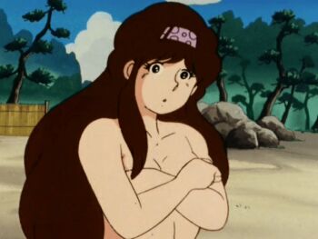 1982 3girls 80s animated animated_gif anime_screenshot asaoka_natsumi beach beach_house bikini black_hair blue_sky breasts brown_hair closed_eyes cloud covering_breasts covering_privates curly_hair eyelashes hairband headband large_breasts long_hair lowres multiple_girls oldschool pink_hairband red_bikini retro_artstyle rock sand seiko__(the_kabocha_wine) short_hair sky striped_bikini striped_clothes sumika_kanzaki swimsuit tagme tall_female the_kabocha_wine tree very_long_hair yellow_bikini