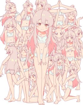 >_< 1girl absurdres ahoge barefoot blue_bra blue_panties blush bra brown_eyes closed_eyes colored_inner_hair compilation crossed_arms drooling facing_away facing_viewer feet female_focus from_behind genderswap genderswap_(mtf) grey_hair hand_to_own_mouth highres leaning_back leaning_forward loli long_hair looking_at_viewer multicolored_hair navel one_eye_closed onii-chan_wa_oshimai! oyama_mahiro panties pink_hair pout quadruplemurray seiza sitting solo standing standing_on_one_leg stomach stretching tareme training_bra underwear underwear_only upside-down v