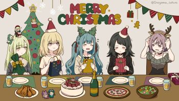 5girls ave_mujica_(bang_dream!) bang_dream! bang_dream!_it's_mygo!!!!! black_hair blonde_hair blue_hair commentary_request green_hair hair_ribbon highres long_hair misumi_uika multiple_girls ninoyama open_mouth purple_hair ribbon short_hair togawa_sakiko wakaba_mutsumi yahata_umiri yuutenji_nyamu