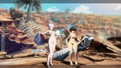 2girls 3d animated black_hair blue_hair breasts cyberpunk:_edgerunners cyberpunk_(series) female_pubic_hair guilty_gear guilty_gear_strive highres lucy_(cyberpunk) multicolored_hair multiple_girls nipples nude nude_filter nude_mod outdoors pubic_hair purple_eyes red_eyes short_hair sound streaked_hair tagme third-party_edit unika_(guilty_gear) video