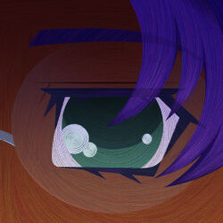 Rule 34 | 1girl, close-up, commentary, cryptidhermit, dark-skinned female, dark skin, english commentary, eye focus, eyelashes, eyes visible through hair, faux traditional media, glasses, green eyes, highres, himemiya anthy, looking at viewer, purple hair, rimless eyewear, shoujo kakumei utena, solo