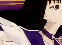 1990s_(style) 1girl animated back_bow bishoujo_senshi_sailor_moon bishoujo_senshi_sailor_moon_supers bishoujo_senshi_sailor_moon_supers:_various_emotion black_hair bob_cut bow breasts brooch choker elbow_gloves glaive_(polearm) gloves holding holding_weapon jewelry looking_at_viewer magical_girl miniskirt official_art outer_senshi polearm purple_eyes purple_sailor_collar purple_skirt retro_artstyle sailor_collar sailor_saturn sailor_senshi sailor_senshi_uniform saturn_symbol short_hair silence_glaive skirt small_breasts smile solo sound star_brooch talking toei_company tomoe_hotaru transformation video weapon white_gloves