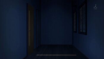 10s animated animated_gif blue_hair dark denpa_onna_to_seishun_otoko door flying hallway kneeling long_hair pajamas polite pushing rejection sitting surprised throwing tossing touwa_meme