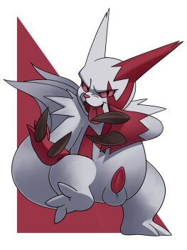 1boy claws colored_sclera full_body furry furry_male gen_3_pokemon highres katahane3 male_focus nintendo penis pokemon pokemon_(creature) pokemon_focus red_sclera solo standing standing_on_one_leg tail testicles tongue tongue_out two-tone_fur uncensored white_fur zangoose