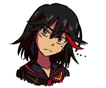 ... 1girl black_hair black_sailor_collar closed_mouth grey_eyes hair_between_eyes kill_la_kill light_frown looking_at_viewer matoi_ryuuko multicolored_hair red_hair risu_(matoirisu) sailor_collar senketsu short_hair two-tone_hair upper_body white_background