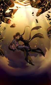 2boys absurdres closed_eyes dochikun genshin_impact geokinesis highres holding_face image_sample multiple_boys pixiv_sample tartaglia_(genshin_impact) yaoi zhongli_(genshin_impact)