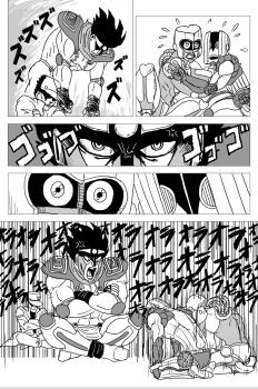 comic crazy_diamond greyscale highres jintarou_(jintarov) jojo_no_kimyou_na_bouken kuujou_joutarou male_focus monochrome scolding shaded_face spiked_hair star_platinum the_hand_(stand)