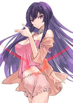 1girl artist_request black_hair breasts cleavage code_geass code_geass:_dakkan_no_roze geass highres large_breasts long_hair midriff navel purple_eyes solo sumeragi_sakuya