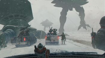 5boys absurdres artist_name assault_rifle big_zam car_interior combat_helmet commentary english_commentary from_inside gun gundam gundam_0083 hands_on_own_head heavy_machine_gun helmet highres holding holding_gun holding_walkie-talkie holding_weapon icemarv14 machine_gun manually-operated_mounted_gun mecha military_combat_uniform military_uniform mobile_armor mobile_suit_gundam motor_vehicle multiple_boys pickup_truck powered_gm rifle robot science_fiction snowing soldier technical toy truck walker_(robot) walkie-talkie walking weapon