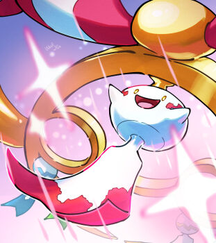 chimecho gen_3_pokemon happy highres mega_chimecho mega_pokemon nintendo no_humans open_mouth pokemon pokemon_(creature) pokemon_focus pokemon_legends:_z-a smile solo wasawasa_(ikyu_bu) wind_chime yellow_eyes
