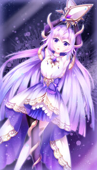 1girl arms_up artistic_error asymmetrical_legwear bad_id bad_pixiv_id blue_skirt grimms_notes highres magic_mirror_(grimms_notes) mismatched_legwear parted_lips purple_eyes purple_hair skirt solo y_r_sea
