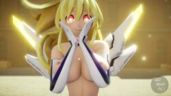 animated blonde_hair bodysuit breasts dancing highres large_breasts mikumikudance_(medium) neptune_(series) orange_eyes pasties pubic_hair resized sound tagme upscaled video yellow_heart_(neptunia)