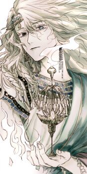 Rule 34 | 1boy, 6 (by the razed polis) (reverse:1999), 6 (reverse:1999), blonde hair, blue robe, candlestand, closed mouth, fire, floating hair, gyujik qzc, hair ornament, hand up, highres, holding, holding candlestand, long hair, looking at viewer, male focus, official alternate costume, reverse:1999, robe, shirt, short sleeves, smoke, solo, white background, white shirt