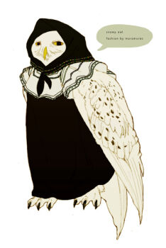 animal bird commentary_request full_body looking_at_viewer nagabe no_humans original owl romanian_clothes simple_background snowy_owl white_background