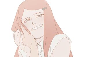 Rule 34 | 1girl, absurdres, blue eyes, highres, long hair, namikaze minato, naruto (series), naruto shippuuden, parted lips, pnpk 1013, pov, red hair, simple background, smile, solo focus, upper body, uzumaki kushina, white background