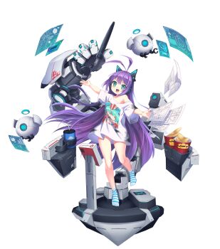 1girl 2others animal_ear_headphones animal_ears ankle_socks antenna_hair aqua_eyes aqua_hat aqua_wrist_cuffs artist_request bare_legs bare_shoulders blush cat_ear_headphones cat_ears character_print chips_(food) closed_eyes color_picker cup cup_holder drinking_straw eggy_(final_gear) fake_animal_ears fang final_gear floating floating_object food four_fingers full_body graph green_hair half_updo halo hat headphones headset high_ponytail highres holding holding_pen horizontal-striped_socks hug ink_on_clothes long_hair long_shirt looking_at_viewer mangaka mechanical_arms mechanical_halo microphone multiple_others nakia_(final_gear) no_pants official_art open_mouth pages parted_lips peaked_cap peggy_(final_gear) pen ponytail purple_hair robot screen shirt short_sleeves sidelocks simple_background single_bare_shoulder single_mechanical_arm skin_fang socks solo solo_focus sunburst sunglasses t-shirt tachi-e teeth third-party_source toes tongue transparent_background two-tone_headphones upper_teeth_only v-shaped_eyebrows very_long_hair white_sleeves wide_sleeves wrench_print wrist_cuffs yellow_eyes