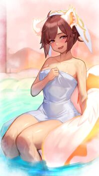 1girl animal_ears blush breasts fire_emblem fire_emblem_heroes medium_breasts nintendo onsen r123 ratatoskr_(fire_emblem) squirrel_ears squirrel_tail tail towel
