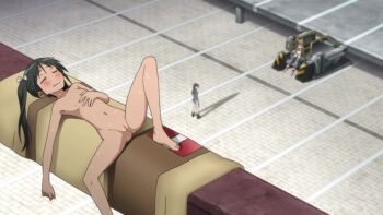 3girls blush bow breasts charlotte_e._yeager closed_eyes closed_mouth francesca_lucchini full_cleft gertrud_barkhorn green_hair hair_bow loli long_hair multiple_girls nipples nude nude_filter nudist pussy screencap sleeping sleeping_nude small_breasts strike_witches striker_unit sweat third-party_edit twintails world_witches_series