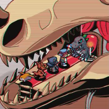 animated atsushi_(digimon_world_3) bear bearmon darktyranomon digimon digimon_world_3 guilmon patamon skeleton skull tagme tail tyrannosaurus_rex video wings