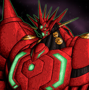 armor character_request crovirus getter_emperor getter_robo getter_robo_g getter_robo_go highres horns mecha new_getter_robo no_humans retro_artstyle robot science_fiction shin_getter_robo shoulder_armor single_horn solo space super_robot tagme yellow_eyes