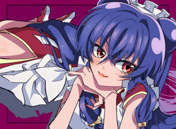 1girl apron bad_tag bell china_dress chinese_clothes dress hair_bell hair_ornament helmet long_hair ranma_1/2 red_eyes shampoo_(ranma_1/2) sidelocks