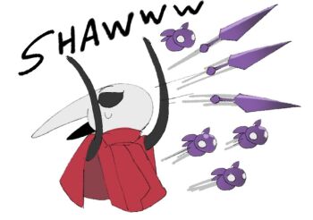 1girl arthropod_girl bug cloak drone hollow_knight hollow_knight:_silksong hornet_(hollow_knight) knife kunai mask meme mixief1 random_bullshit_go_(meme) red_cloak shouting sweatdrop throwing throwing_knife weapon white_background