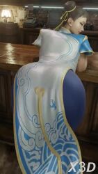 1girl 3d animated ass ass_shake bar_(place) brown_hair capcom chinese_clothes chun-li double_bun from_behind hair_bun highres indoors interior looking_at_viewer looking_back smile solo sound street_fighter tagme video x3d