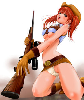 artist_request blush breasts cleavage panties sniper underwear weapon