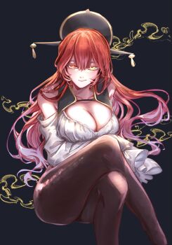 1girl breasts chiyou_(kaedegami) cleavage harukawa_jun heterochromia highres kaedegami large_breasts long_hair official_art red_eyes red_hair solo yellow_eyes