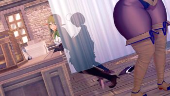 1boy 2girls 3d age_difference animated ass black_hair bottomless bouncing_breasts braid braided_ponytail breasts brown_hair closed_eyes clothed_sex cum cum_in_pussy dark-skinned_female dark_skin doggystyle elf excessive_cum highres huge_ass large_breasts medium_hair multiple_girls open_mouth original pointy_ears rolling_eyes sex sex_from_behind shota silhouette size_difference stealth_sex twintails ugoira video waavve