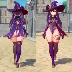 1girl 3d animated ass ass_focus ass_shake bare_legs blue_hair close-up clothes curvy from_behind genshin_impact hat hazeker head_out_of_frame highleg highleg_leotard huge_ass leotard long_hair looking_at_viewer looking_back mona_(genshin_impact) multiple_views thick_thighs thigh_gap thighs twintails very_long_hair video walking wide_hips witch_hat