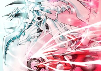 1boy absurdres bare_shoulders black_gloves black_shorts braid card dragon duel_monster freedom_(aass5404) gloves grey_hair hair_ornament highres holding holding_card long_hair male_focus motion_blur motor_vehicle motorcycle open_mouth shooting_star_dragon shorts solo summoning tongkkangi tongkkangi_(streamer) twintails very_long_hair virtual_youtuber yu-gi-oh! yu-gi-oh!_5d's