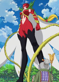 Rule 34 | absurdres, babamon, cape, covered eyes, digimon, digimon (creature), flower, highres, mask, petals, rosemon, screencap