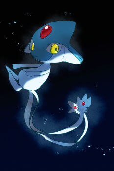 Rule 34 | absurdres, azelf, black background, closed mouth, commentary request, forehead jewel, full body, gem, gen 4 pokemon, glowing, godouyu (neisukun), highres, legendary pokemon, looking back, nintendo, no humans, pokemon, pokemon (creature), pokemon focus, red gem, solo, yellow eyes