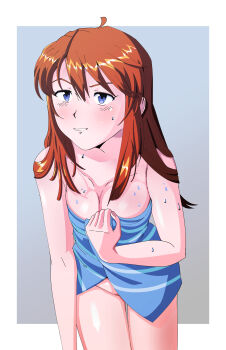 absurdres bathing blue_eyes blush cameltoe ch4d85 highres neon_genesis_evangelion nude red_hair smile souryuu_asuka_langley towel wet