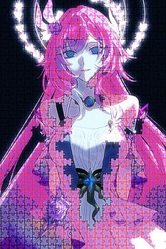 1girl black_background commentary cyrene_(honkai:_star_rail) cyrene_(ripples_of_past_reverie)_(honkai:_star_rail) diamond-shaped_pupils diamond_(shape) dress english_commentary glowing halo highres honkai:_star_rail honkai_(series) jigsaw_puzzle looking_at_viewer lyaurelia12 puzzle smile solo symbol-shaped_pupils white_dress