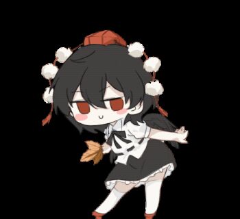 1girl animated animated_gif black_hair black_ribbon black_skirt black_wings blush_stickers chibi closed_mouth collared_shirt commentary_request dancing feathered_wings full_body hat holding holding_leaf jitome leaf leaf_fan legs_apart looking_at_viewer looping_animation lowres neck_ribbon puffy_short_sleeves puffy_sleeves qiukui022 red_eyes red_hat ribbon see-through_clothes shameimaru_aya shirt shoes short_hair short_sleeves skirt smile solo thighhighs tokin_hat touhou white_shirt white_shoes white_thighhighs wings