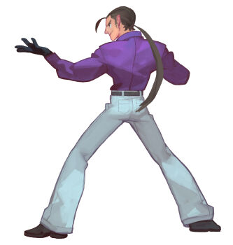 1boy black_gloves black_hair commentary english_commentary fl_(l-fl) gloves highres long_hair ponytail robert_garcia ryuuko_no_ken simple_background solo white_background