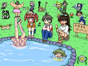 akizuki_ritsuko akizuki_ryo amami_haruka asphyxiation blood chaos_(sonic) commentary_request drowning everyone futami_ami futami_mami ganaha_hibiki grass hagiwara_yukiho hidaka_ai hinketsu_man hoshii_miki idolmaster idolmaster_(classic) idolmaster_dearly_stars idolmaster_sp iei instant_cup_noodles inugami-ke_no_ichizoku_pose kikuchi_makoto kisaragi_chihaya mario_(series) minase_iori miura_azusa mizutani_eri nintendo nose_bubble otonashi_kotori partial_commentary peeing piranha_plant pond sandals shijou_takane sign sitting sleeping tagme takagi_junjirou takatsuki_yayoi teapot upside-down what