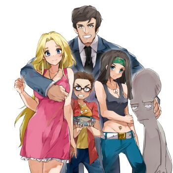 2girls 4boys alien american_dad! blonde_hair blue_eyes brother_and_sister family father_and_daughter father_and_son fish francine_smith glasses hayley_smith highres klaus_smith mother_and_daughter multiple_boys multiple_girls roger_smith_(american_dad!) siblings stan_smith steve_smith white_background