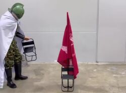 Rule 34 | 5boys, animated, ashuraman, audible music, brocken jr., buffaloman, chair, cosplay, extra arms, flag, horns, kinnikuman, kinnikuman soldier, looking at viewer, mask, multiple boys, on chair, real life, sitting, smile, sound, tagme, the ninja (kinnikuman), video