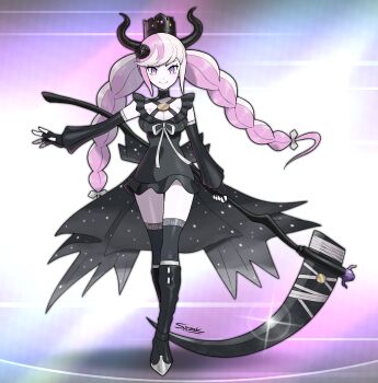 absurdres commission eyeliner highres holding holding_scythe makeup master_detective_archives:_rain_code nintendo parody pink-framed_eyewear pokemon purple_eyeliner scythe shinigami_(rain_code) siczak style_parody