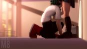 1boy 1girl 3d against_wall animated anus ass asui_tsuyu blush boku_no_hero_academia cunnilingus face_in_crotch greatm8 green_hair hetero legs midoriya_izuku moaning no_panties oral pussy school school_uniform shoes skirt socks sound standing tagme thighs uncensored upskirt video view_between_legs