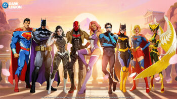 Rule 34 | barbara gordon, batgirl, batman, batman (series), batman symbol, belt, black bodysuit, black gloves, black hair, bodysuit, boots, breasts, bruce wayne, clark kent, cowl, dc: dark legion, dc comics, dick grayson, donna troy, full body, gloves, grey bodysuit, hawkgirl, highres, jacket, jason todd, mask, multicolored bodysuit, muscular, muscular male, nightwing, official art, open clothes, pants, red hood (dc), red mask, short hair, sparkling clothes, starfire, supergirl, superhero costume, superman (series), taut bodysuit, teen titans, two-tone bodysuit, utility belt, wonder woman (series)