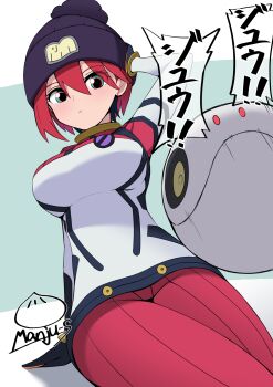 1girl amate_yuzuriha aqua_eyes ass beanie gundam gundam_gquuuuuux hair_between_eyes hat highres mecha_pilot_suit red_hair short_hair solo