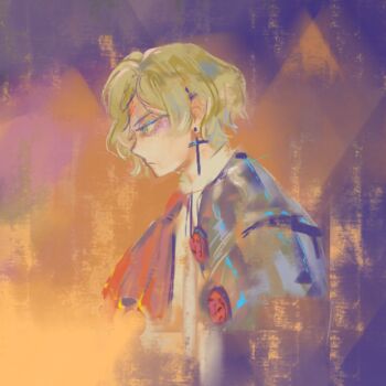 Rule 34 | 1boy, ascot, blonde hair, cross, cross earrings, earrings, from side, gauntlets, jewelry, limbus company, male focus, n corp. fanatic (identity) (project moon), nanabwubwu, official alternate costume, project moon, purity seal, red ascot, sinclair (project moon), single earring, solo, upper body